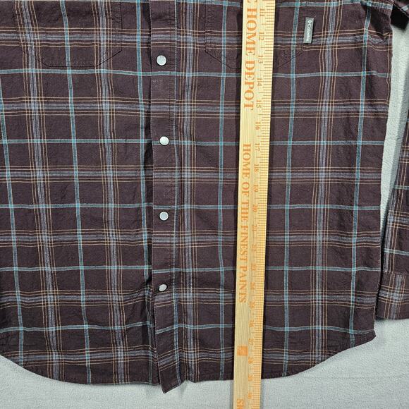 Columbia Shirt Mens Medium Pearl Snap Plaid Western Long Sleeve Brown Outdoor - Picture 11 of 11
